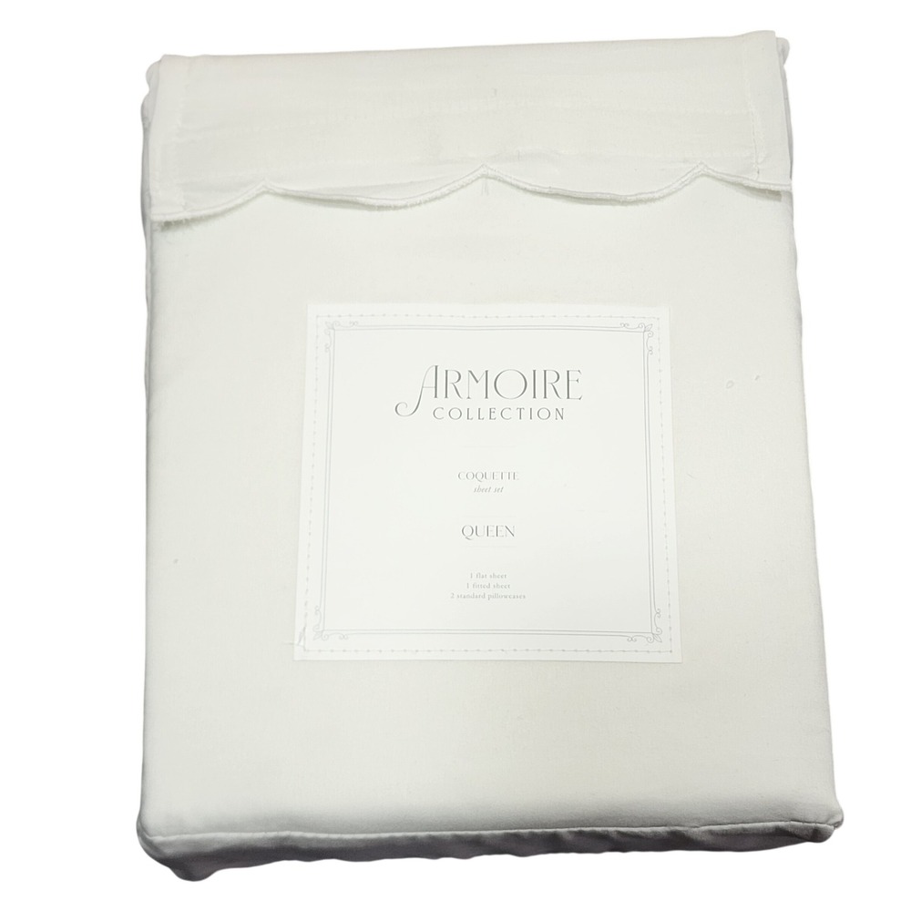 Armoire Collection‎ Coquette Queen Sheet Set White Scalloped Edge 4pc